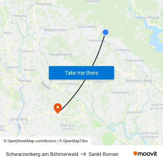 Schwarzenberg am Böhmerwald to Sankt Roman map