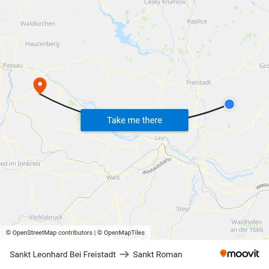 Sankt Leonhard Bei Freistadt to Sankt Roman map