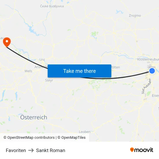 Favoriten to Sankt Roman map