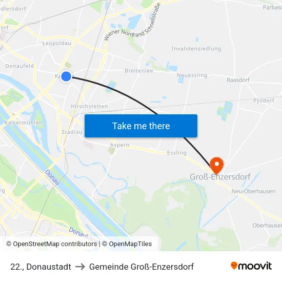 22., Donaustadt to Gemeinde Groß-Enzersdorf map