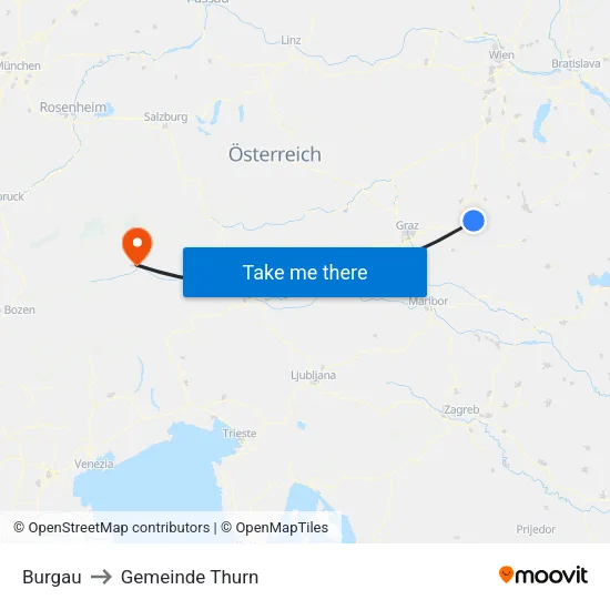 Burgau to Gemeinde Thurn map