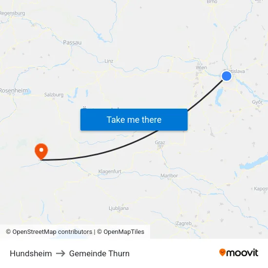 Hundsheim to Gemeinde Thurn map