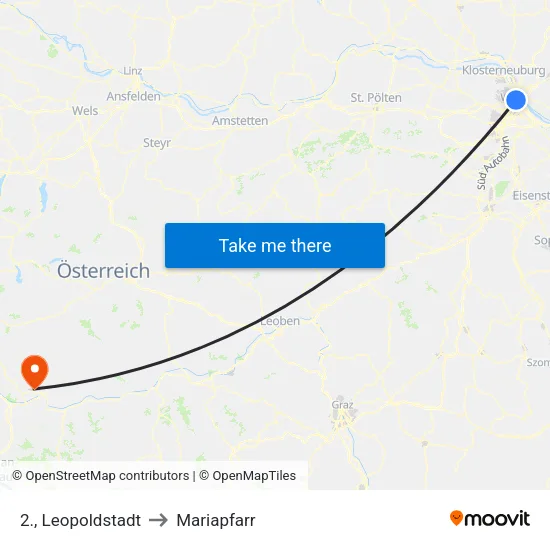 2., Leopoldstadt to Mariapfarr map