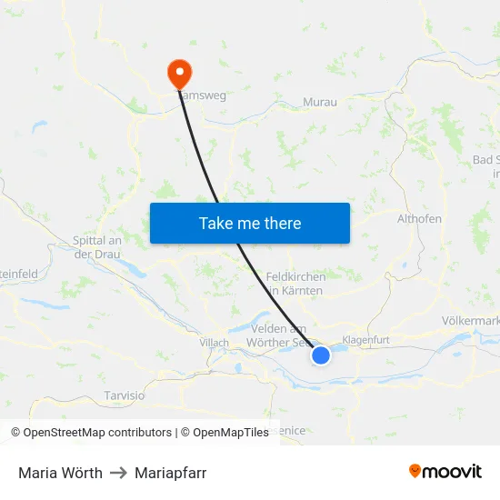 Maria Wörth to Mariapfarr map