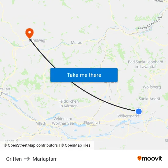 Griffen to Mariapfarr map