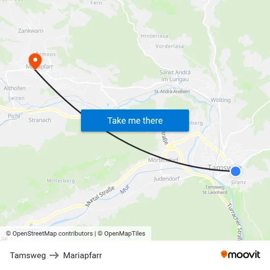 Tamsweg to Mariapfarr map