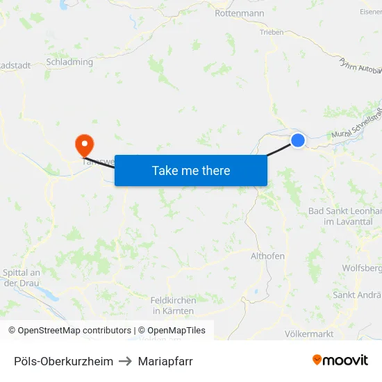 Pöls-Oberkurzheim to Mariapfarr map