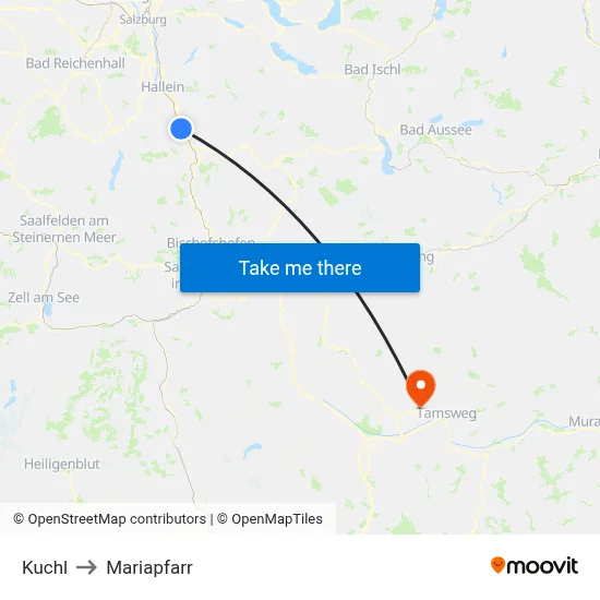 Kuchl to Mariapfarr map