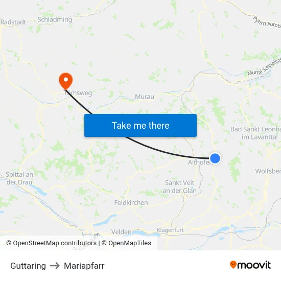 Guttaring to Mariapfarr map