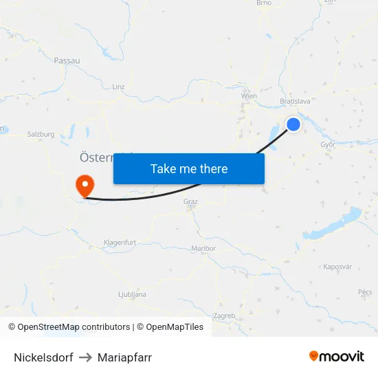 Nickelsdorf to Mariapfarr map