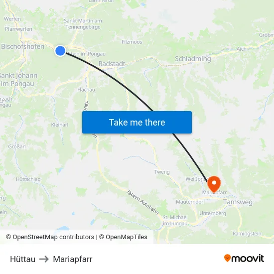 Hüttau to Mariapfarr map