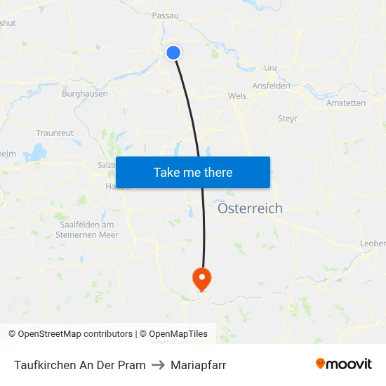 Taufkirchen An Der Pram to Mariapfarr map