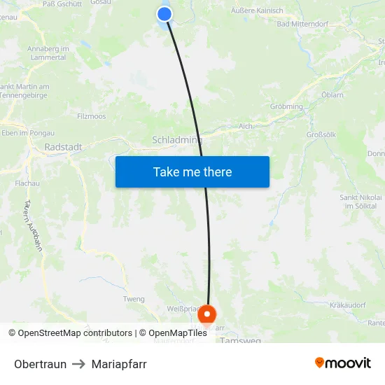 Obertraun to Mariapfarr map