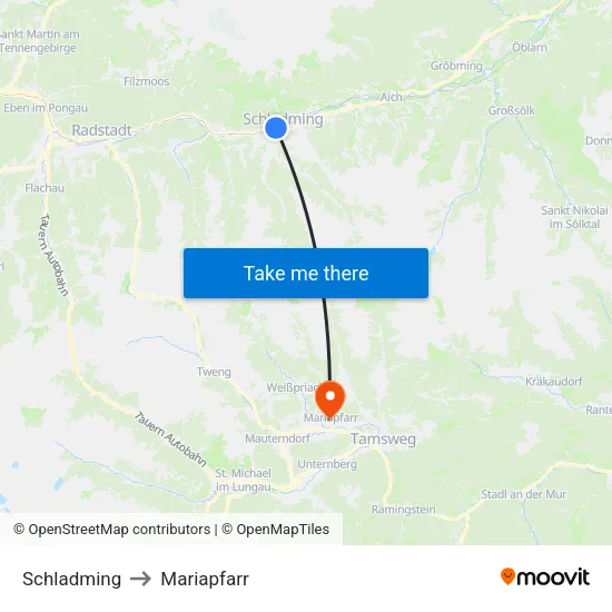 Schladming to Mariapfarr map