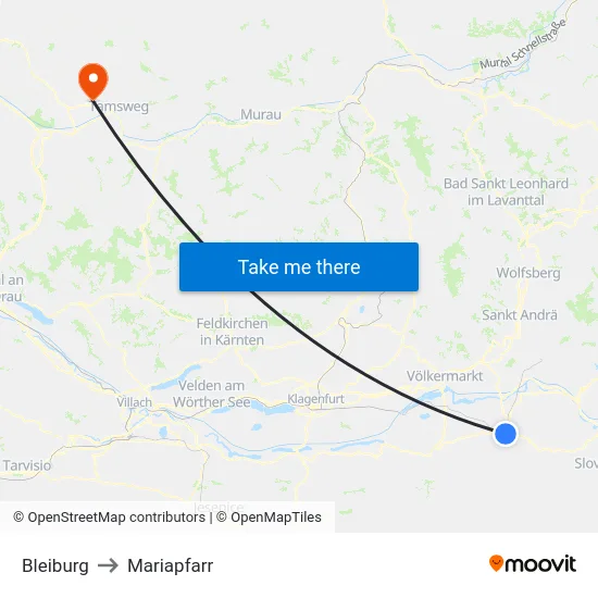 Bleiburg to Mariapfarr map