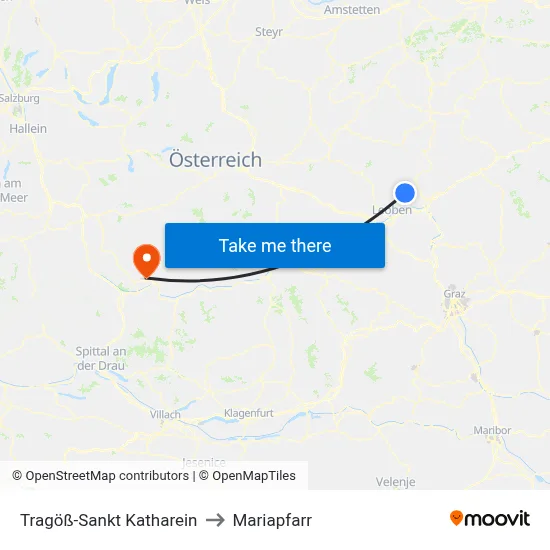 Tragöß-Sankt Katharein to Mariapfarr map