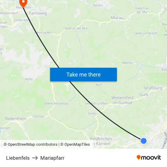 Liebenfels to Mariapfarr map