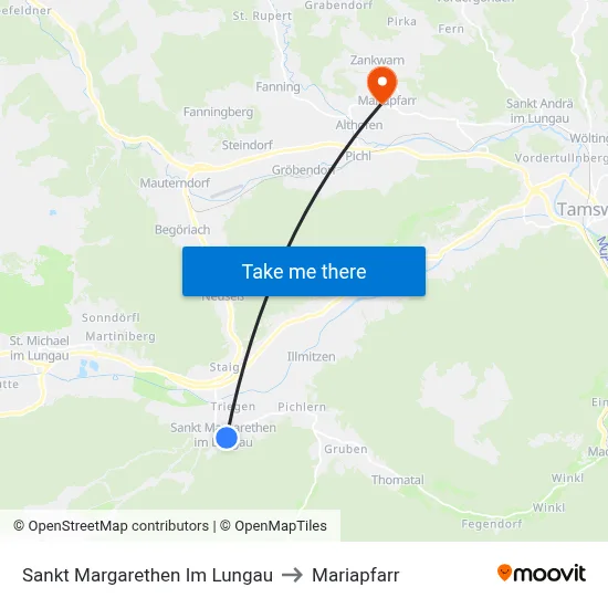 Sankt Margarethen Im Lungau to Mariapfarr map