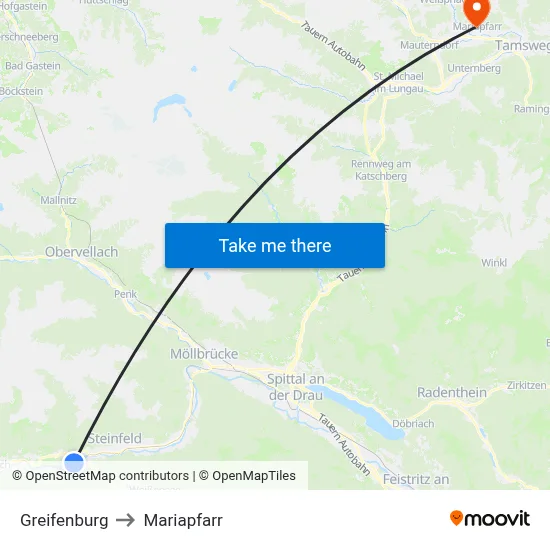 Greifenburg to Mariapfarr map