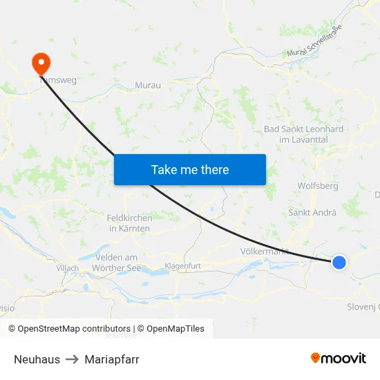 Neuhaus to Mariapfarr map