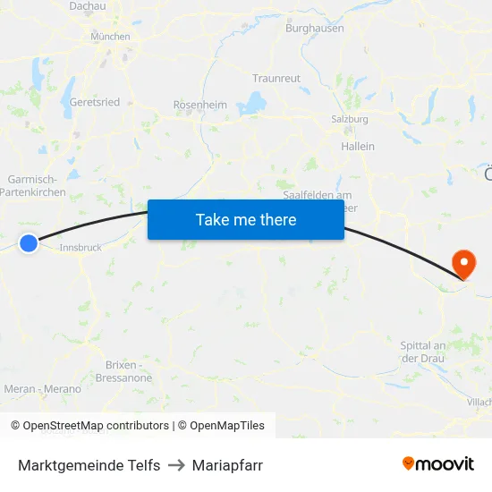 Marktgemeinde Telfs to Mariapfarr map