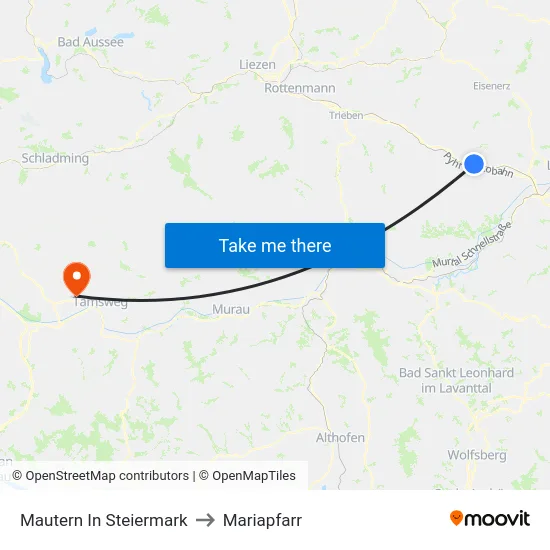 Mautern In Steiermark to Mariapfarr map