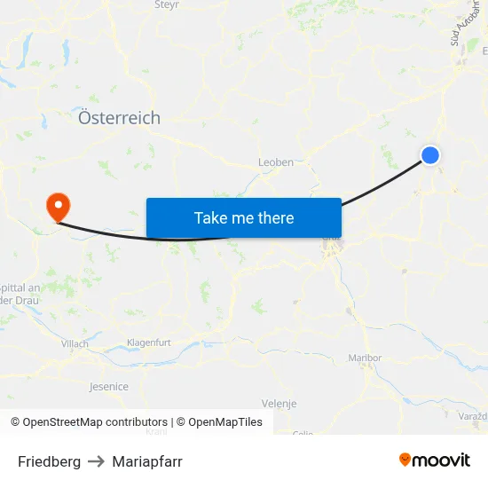 Friedberg to Mariapfarr map