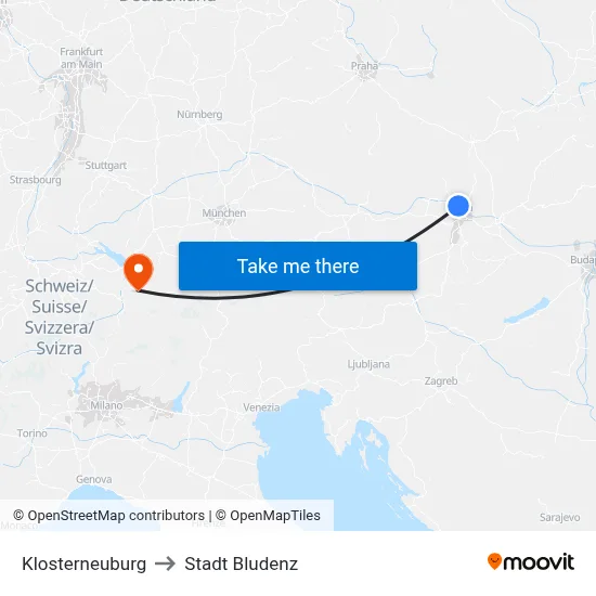 Klosterneuburg to Stadt Bludenz map