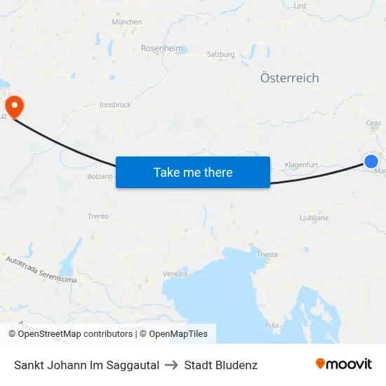 Sankt Johann Im Saggautal to Stadt Bludenz map