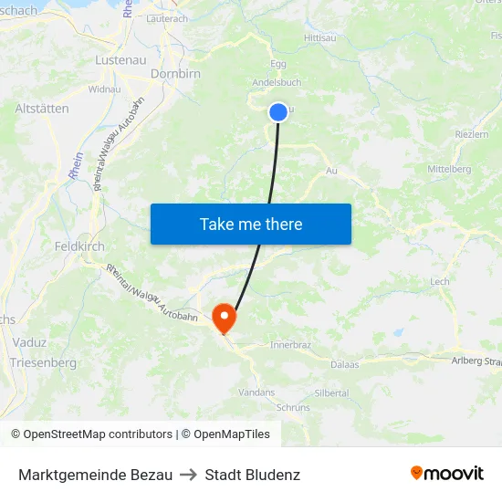 Marktgemeinde Bezau to Stadt Bludenz map