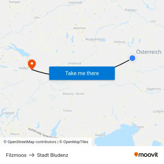 Filzmoos to Stadt Bludenz map