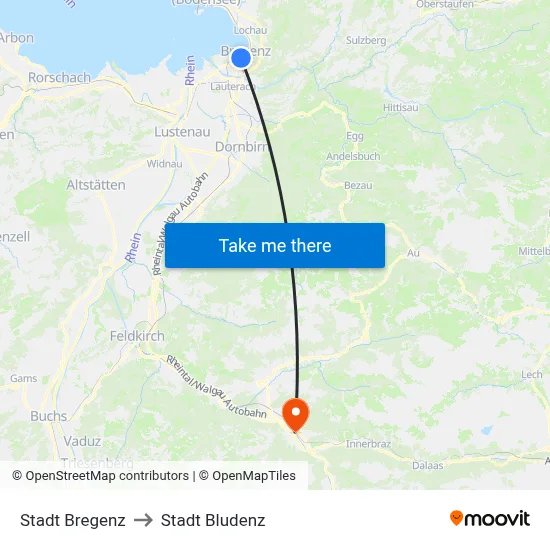 Stadt Bregenz to Stadt Bludenz map