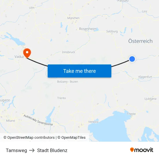 Tamsweg to Stadt Bludenz map