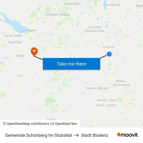Gemeinde Schönberg Im Stubaital to Stadt Bludenz map