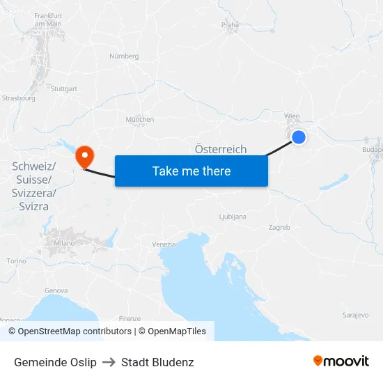 Gemeinde Oslip to Stadt Bludenz map