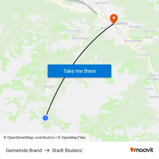 Gemeinde Brand to Stadt Bludenz map