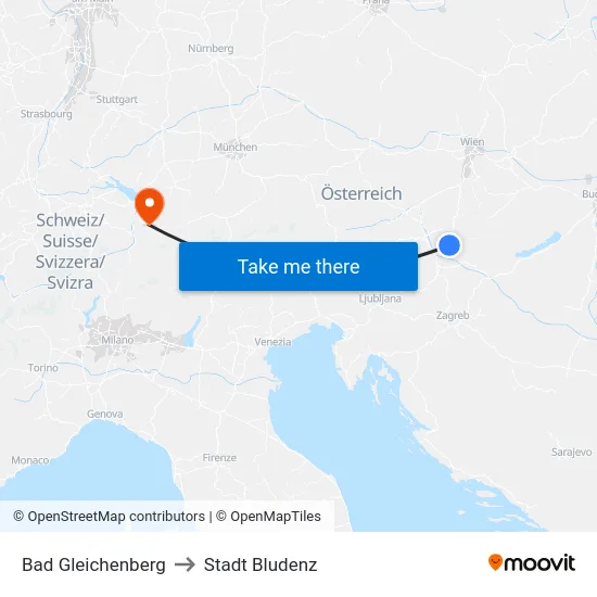 Bad Gleichenberg to Stadt Bludenz map
