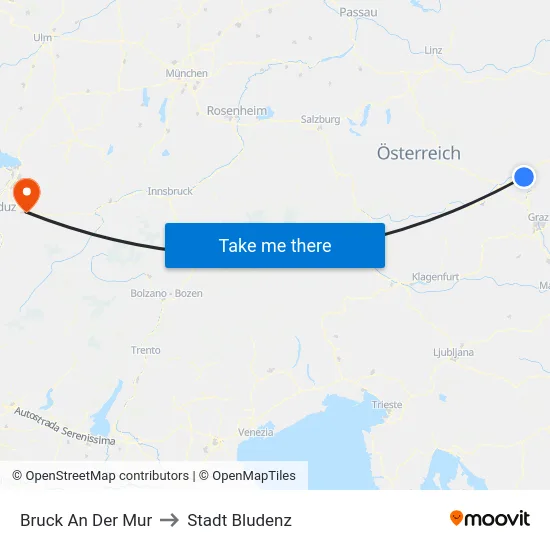 Bruck An Der Mur to Stadt Bludenz map
