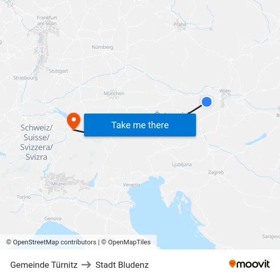 Gemeinde Türnitz to Stadt Bludenz map