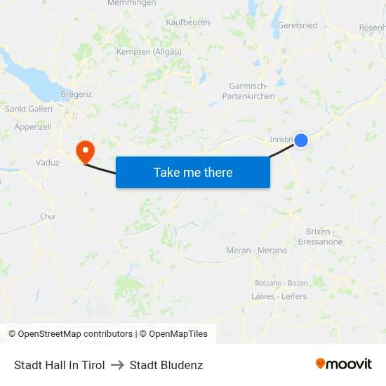 Stadt Hall In Tirol to Stadt Bludenz map