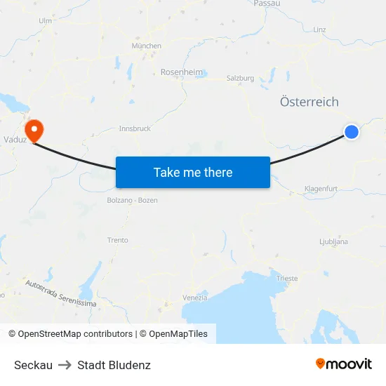 Seckau to Stadt Bludenz map