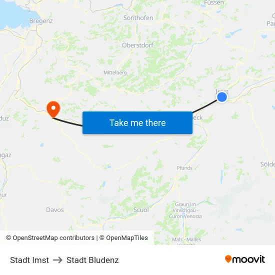 Stadt Imst to Stadt Bludenz map