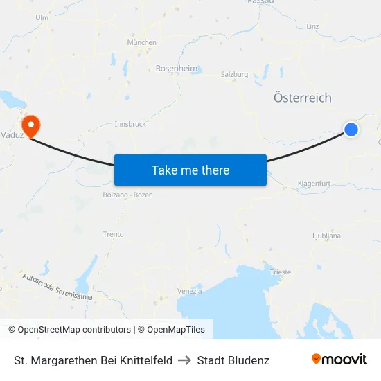 St. Margarethen Bei Knittelfeld to Stadt Bludenz map
