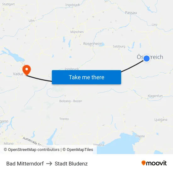 Bad Mitterndorf to Stadt Bludenz map