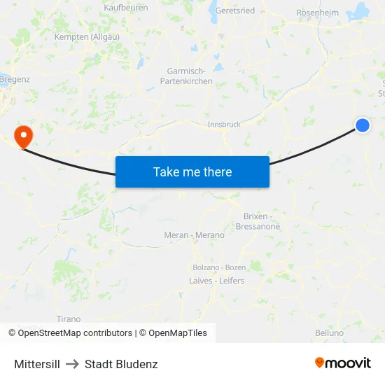 Mittersill to Stadt Bludenz map