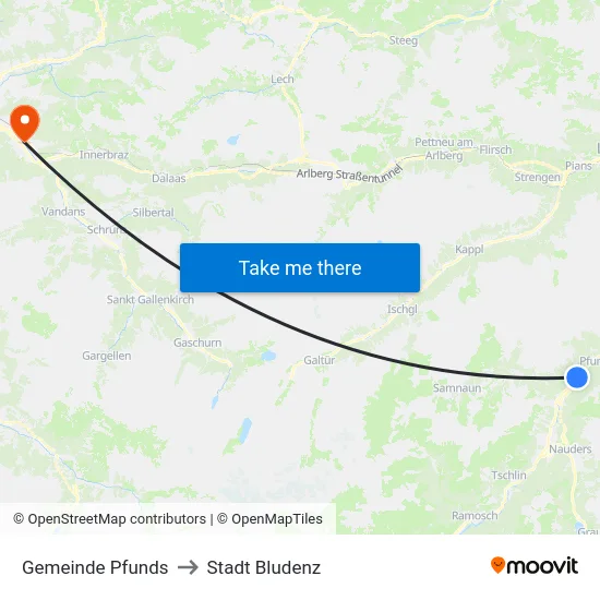 Gemeinde Pfunds to Stadt Bludenz map