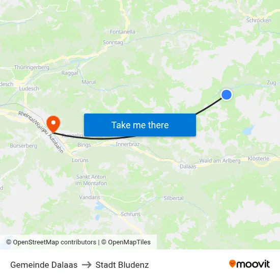 Gemeinde Dalaas to Stadt Bludenz map