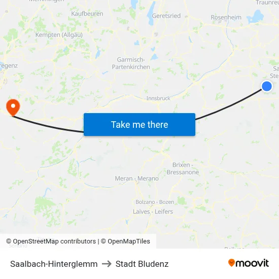 Saalbach-Hinterglemm to Stadt Bludenz map