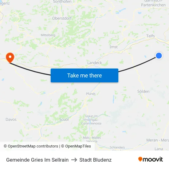 Gemeinde Gries Im Sellrain to Stadt Bludenz map
