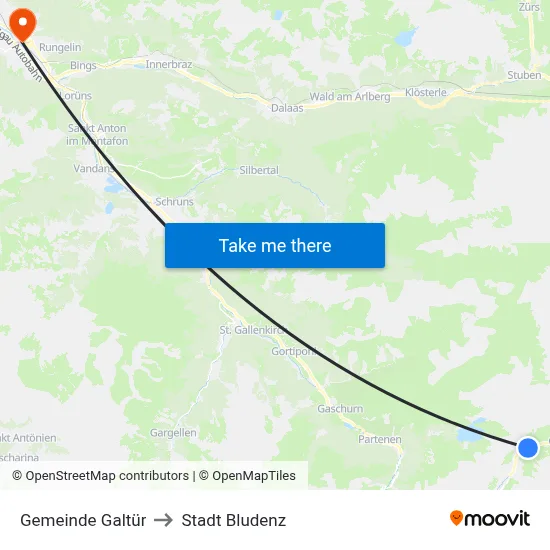 Gemeinde Galtür to Stadt Bludenz map